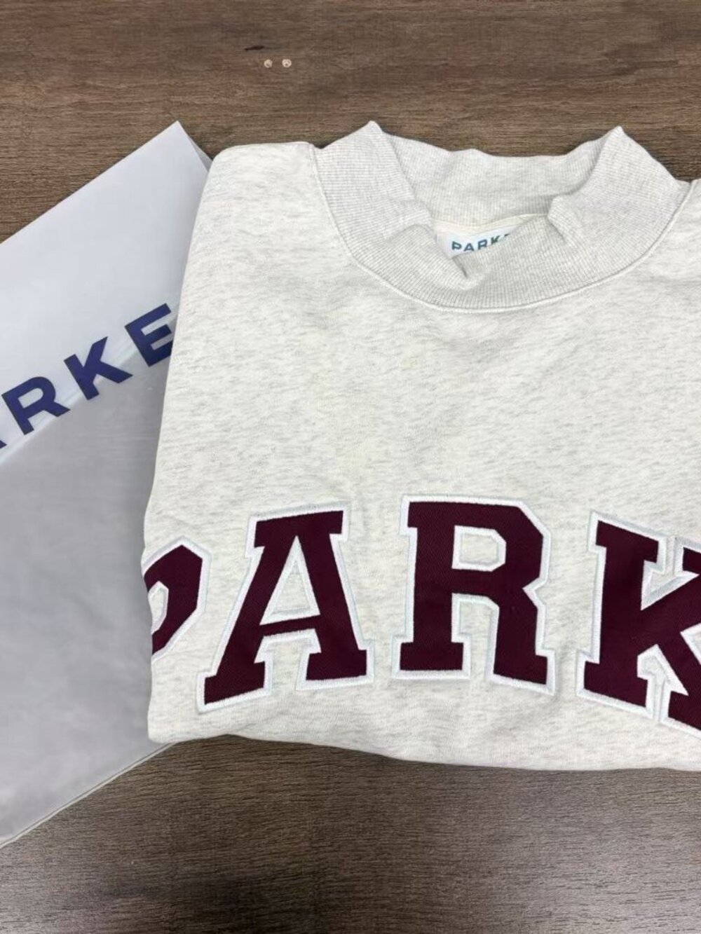 PARKE Oatmeal Mock Neck Varsity Sweatshirt Parke